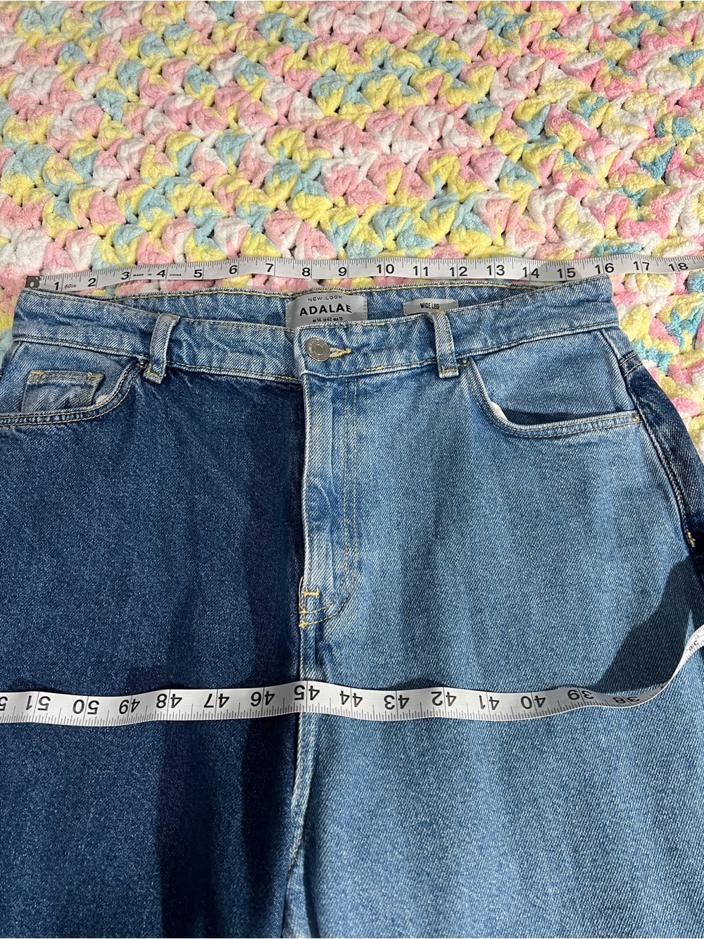 Adalae Two Tone Patchwork Jeans 10 High Waist Wide Leg Color Block Denim Y2K - Picture 6 of 8